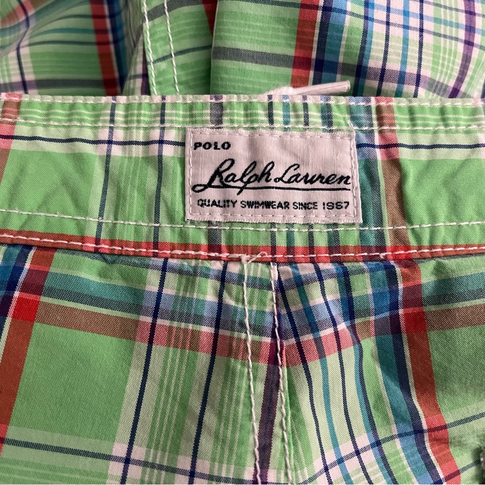 Ralph Lauren Polo Green Plaid Swim Trunks Swim Wear Size 36 - Picture 15 of 15